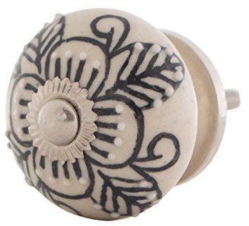 Knober Bouton de meuble en céramique et porcelaine, noir et blanc, style maison de campagne, shabby chic, (SW 12)