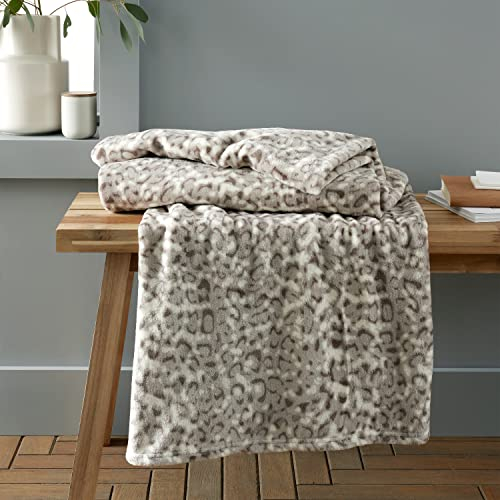 Catherine Lansfield Leopard Animal Print Soft Touch 130x170cm Blanket Throw Natural