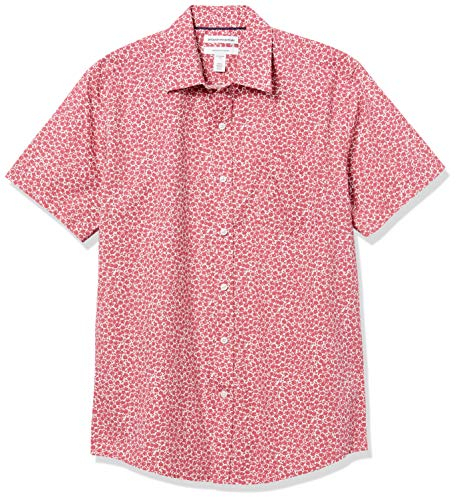 Amazon Essentials Men's Regular-Fit Short-Sleeve Poplin Shirt, Washed Red Roses, XL