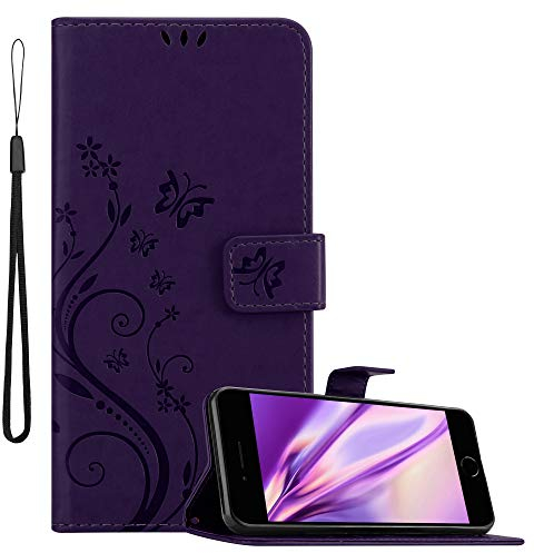 Cadorabo Hülle kompatibel mit Apple iPhone 7 Plus / 7S Plus / 8 Plus Blumen Design aus Kunst Leder Flip Klappbare Magnetische [Kartenfächern] Cover Hülle für iPhone 7 Plus / 8 Plus Tasche in Lila