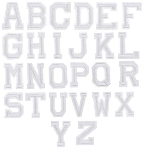 26 Stück Weiß A-Z Alphabet Applikation Aufnäher, Buchstaben Patches Aufkleber zum Aufbügeln Nähen, Bügelbild Aufbügler, DIY Kleidung Gestickte Iron on Flicken für Tasche Jeans Jacken T-Shirt