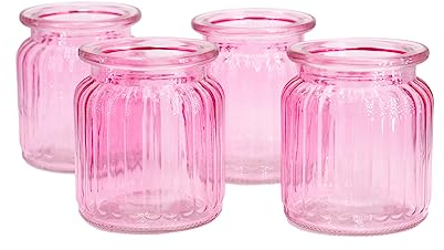 Creativery Windlicht Glas 8x9cm Set 4 Stück Windlichtglas Teelichthalter Teelichtgläser kleine Vasen rosa