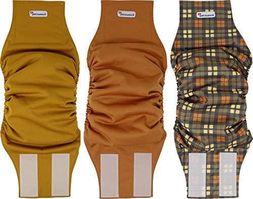 Petsweare Wasserdicht Saugfähigkeit Waschbare Robuste Wiederverwendbare Hundewindeln Inkontinenzunterlage für Männlichen Welpe und Hunde 3 Pack (Small, Dunkelgelb)