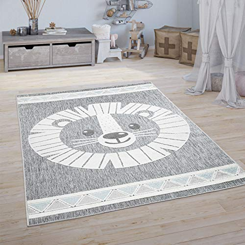 Paco Home Kinderteppich Kinderzimmer Outdoorteppich Spielteppich 3D Effekt Löwe Grau, Grösse:160x220 cm