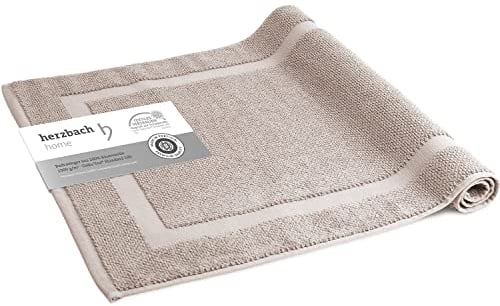 herzbach home Badvorleger 100% Baumwolle | Duschvorleger | 1.000 g/m² | Saugfähig | Waschbar (Sandgrau, 60 x 100 cm)