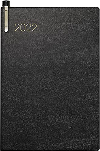 BRUNNEN 1072336902 Taschenkalender Modell 723, 2 Seiten = 1 Woche, 7,6 x 11,2 cm, Soft-Einband schwarz, Kalendarium 2022, mit Kugelschreiber
