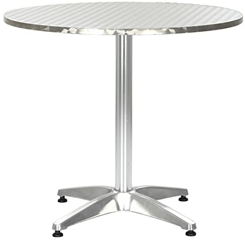 TEWTX7 Gartentisch Rund Aluminium Beistelltisch Bistrotisch Balkontisch Terassentisch Garten Esstisch 80 x 70 cm Silbern