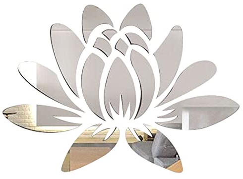 CREATCABIN 3D Specchio Acrilico Fiore di Loto Wall Sticker Wall Art Decalcomanie Autoadesivo Rimovibile Eco-Friendly per La Casa Camera Da Letto Soggiorno Bagno Decorazione 13.7 x 9.8 pollici