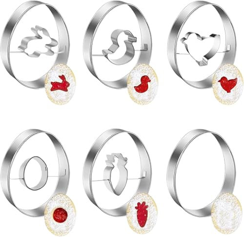 Ausstecher Ostern,6 Stück,Plätzchen Ausstechformen Ostern Set,Ostern Edelstahl Ausstechformen,Keksausstecher Ostern,Plätzchenausstecher Ostern,Keksausstecher für DIY Backen,Hase,Eier,Küken