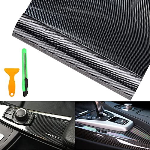 Carbon Fibre Vinyl Wrap, 30 * 300CM 6D High Glossy Black Vinyl Wrap Waterproof Adhesive Film Wrap Roll with Installation Tool for Car Interior,Vehicle DIY Motorcycles