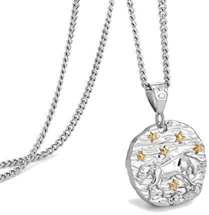 Speroto Taurus Necklace Zodiac Necklace for Women Man Stainless Steel 12 Constellation Mens Necklace Horoscope Astrology Embossed Pendant Necklace Gifts for Women and Men(silver, Taurus)