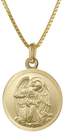trendor Schutzengel Anhänger Ø 18 mm Gold 333 an goldplattierter Kette | elegantes Schmuckstück für Damen und Herren, zauberhafte Geschenkidee,