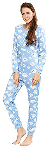 QIYUANT Pyjama Combinaison Femme Bouton Doux Grenouillères Onesie Printemps Automne Hiver Noël Vêtements d'Intérieur de Nuit Adulte Une Piece (Nuage, M)