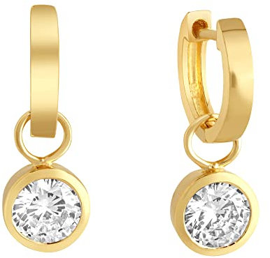 Zeeme Basic Damen Creolen 925/- Sterling Silber 1,4cm Glänzend Zirkonia gelb 358210106V