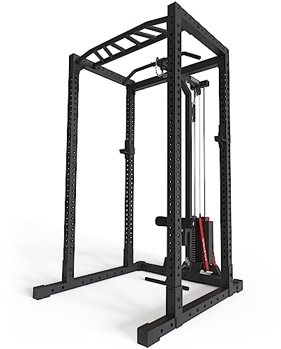 Atletica R7-Base Stack Power Rack | Power Rack mit 90kg oder 120kg Steckgewicht | Latzugstation mit Legblocker | Ruderstation Größe 219cm