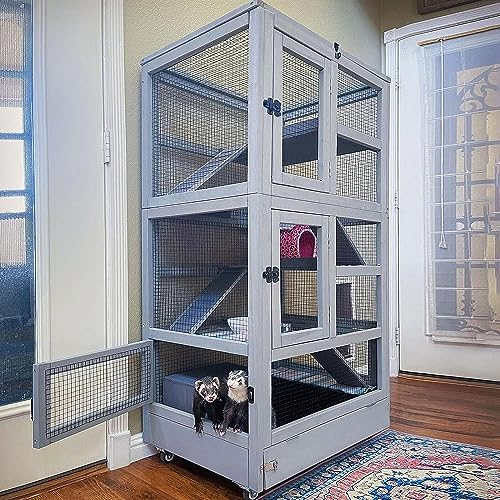 Kleintierkäfig mit DREI Etagen, für kleine Nagetiere, 70 x 50 x 140 cm, Hamsterkäfig Mäusekäfig Frettchenkäfig Rattenkäfig für Chinchilla