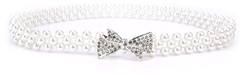 irisaa Kettengürtel Damen, Mehrschichtiger Taillenkettengürtel, Elastischer Hüftgürtel, Stretch Gürtel mit Hakenverschluss, MGZ Farbe:Silber Perle