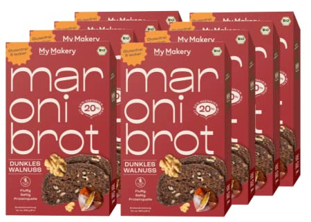 My Makery Maronibrot Backmischung Sorte Dunkles Walnuss I glutenfrei, vegan I lower carb, protein- & ballaststoffreich I 20% Kastanienmehl I ohne Zuckerzusatz I ohne künstliche Zusatzstoffe I 8 x 360g