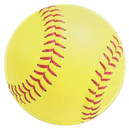 Softball Gelb Rundes Mauspad Premium Texturiertes Mauspad Waschbare Mousepads mit verlängerten genähten Kanten Rutschfeste Gummiunterseite Kleines Mauspad 7,9 x 7,9 x 0,12 Zoll