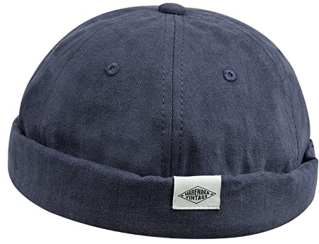 Clakllie Retro Docker Hat Ohne Schirm Casual Seemannsmütze Verstellbar Brimless Hat Rolled Cuff Harbour Hat für Herren und Damen Hafenmütze,CT84-Blue