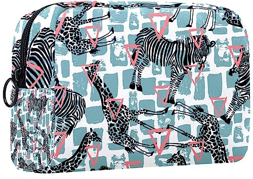 Kosmetiktasche,tragbare Reise-Make-up-Tasche für Damen,Geometrisches Muster Zebra-Giraffe,Kosmetikkoffer-Organizer mit Reißverschluss