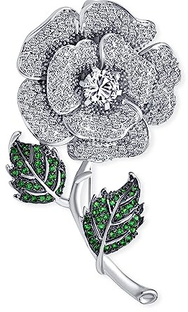 Bling Jewelry Élégante Robe d'accessoires avec Grand Bouquet de Fleurs de Roses Rouges Pave CZ Accent Fleur Broche à Revers pour Femme en Argent plaqué Laiton