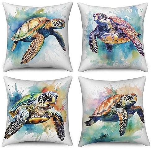 ASDCXZ Maritim Kissenbezug 40x40 cm 4er Set, Retro Maritim Anker Seestern Hippocampus Sofa Dekokissen Kissenbezüge Kissenhülle Waschbar Polyester Leinen Textil Polster Kopfkissenbezug Kissen Bezug