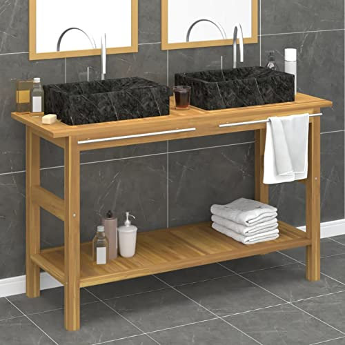 ZEYUAN Waschtisch mit Schwarzen Marmorbecken Massivholz Teak, Waschbeckenunterschrank, Badezimmerschrank, Badezimmermöbel, Badschrank, Badezimmer Unterschrank, Badezimmer Möbel 3096577