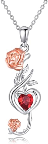 YAFEINI Rose Halskette für Damen 925 Sterling Silber Rosen Blumen Anhänger Kette Roter Kristall Schmuck Geschenke für Frauen Mädchen Ihre Freundin Frau (Rose Halskette)