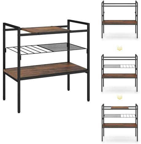 GOPLUS Table Console à 3 Niveaux, Panneau Amovible et Étagère en Maille Détachable, Table d’Entrée avec Cadre en Métal, Meuble Etagère de Rangement pour Entrée, Cuisine, Salon, Style Industriel