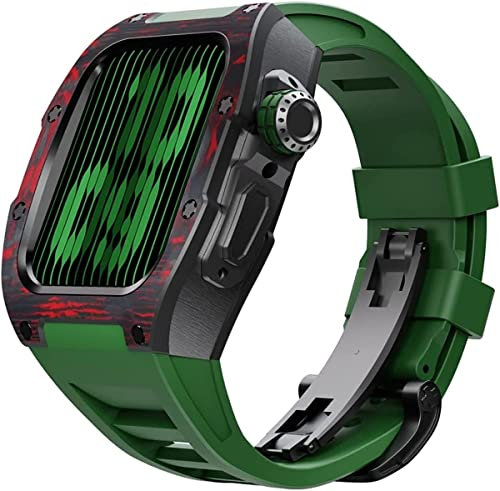 ZEDEVB Kit de modificación de fibra de carbono, correa de goma de flurina, para Apple Watch 45/44 mm 8 7, correa deportiva de goma para hombre, marco de parachoques de metal, para iWatch Series 6 5 4