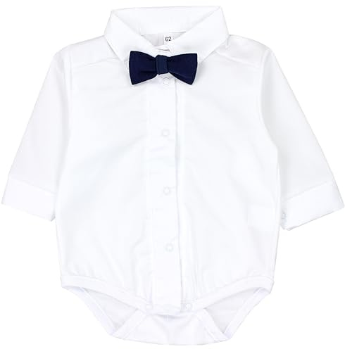 TupTam Baby Body Langarm Jungen mit Kragen – Hemdbody für Babys aus Baumwolle – Body Baby Festlich, Farbe: Weiß/Dunkelblaue Fliege, Kinder Größe: 62