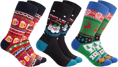 BRUBAKER 3 Paar Weihnachtssocken - Lustige Socken mit Weihnachtsmotiven | Baumwolle - Herren und Damen Geschenk Weihnachten - Unisex Baumwollsocken in One Size Größen