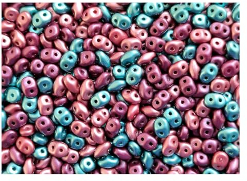 2.12 oz (60 g) SuperDuo Seed Beads 2.5x5 mm, 2 Holes, Alabaster Pastel Bordeaux Emerald Burgundy, Czech Glass