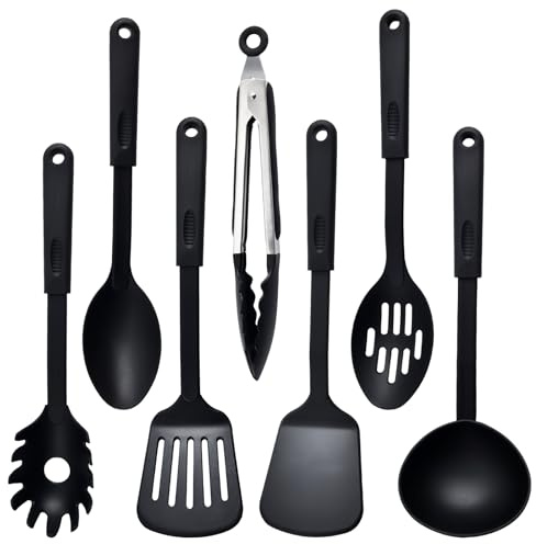 Anseom Kitchen Utensils Set, 7 Pieces Nylon Cooking Utensils Non-Stick Heat Resistant Cooking Utensils Set, Spatula Set Kitchen Starter Set Heat Resistance Cooking Tools, Kitchen Tools Accessories