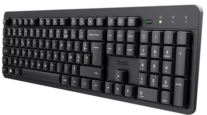 Trust ODY II Clavier sans Fil Silencieux AZERTY Français, Touches Plates Flottantes, Résistant aux Éclaboussures, Récepteur USB RF 2.4GHz, Clavier pour PC, Ordinateur Portable, Mac - Noir