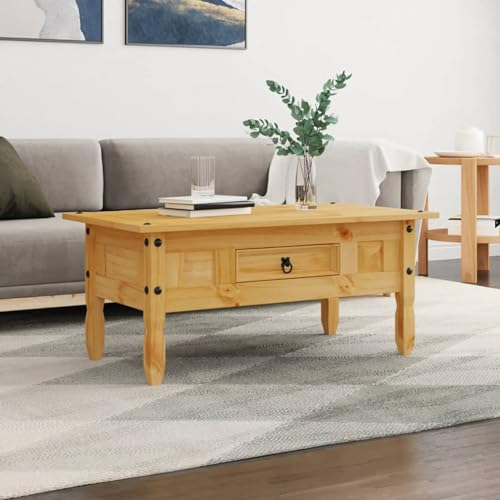 Gecheer Couchtisch Kaffeetisch im Mexiko-Corona-Stil Massives Kiefernholz Sofatisch Wohnzimmertisch mit 1 Schublade 100 x 60 x 45 cm