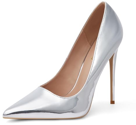 Zhabtuc Damen-Pumps in Silber, spitzer Zehenbereich, hoher Absatz 12 cm, Party-Stiletto-Absätze, Silber, 38.5 EU