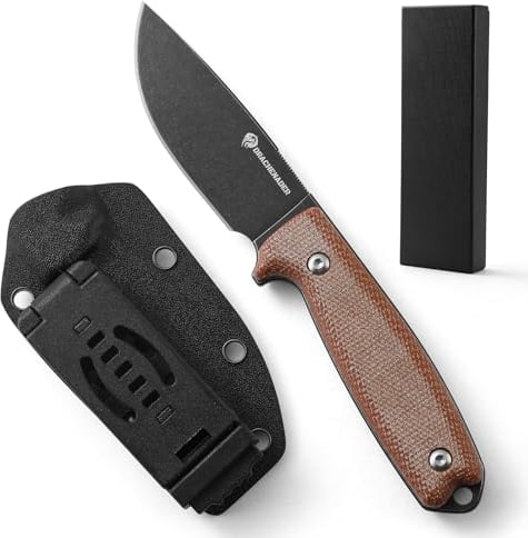DRACHENADER Gürtelmesser 14C28N EDC Messer outdoor Jagdmesser 8,2 cm Klinge Zweihandmesser 42a konform, legales feststehendes Messer zum führen in Deutschland, Micarta Griff, inkl. kydex scheide