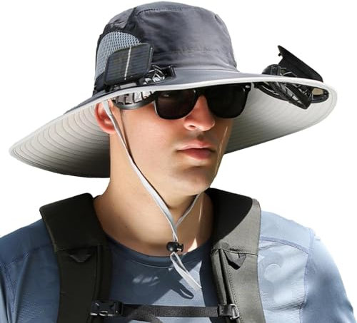 Wide Brim Solar Fan Outdoor Fishing Hat | Hat With Fan Built In | Sunscreen Sun Hat With Fan | Sun Hat With 2 Solar Fan | Solar & USB Charging | Summer UV Protection | For Outdoor Activities