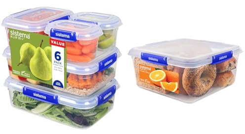 Sistema KLIP IT PLUS Food Storage Containers | 6 Piece Airtight Containers Set (2 x 400 ml, 3 x 1 & KLIP IT PLUS Food Storage Container | 5.5 L Square | Stackable & Airtight Fridge/Freezer