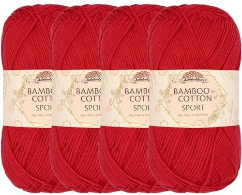 JubileeYarn Bamboo Cotton Sport Yarn - 50g/Skein - Carmine Red - 4 Skeins