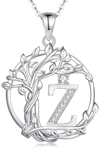FANCIME Lebensbaum Buchstaben Kette Damen, 925 Sterling Silber Z Alphabet Initialen Anhänger Halskette Schmuck Geschenke für Damen Frauen Mädchen, Kettenlänge: 40+5 cm