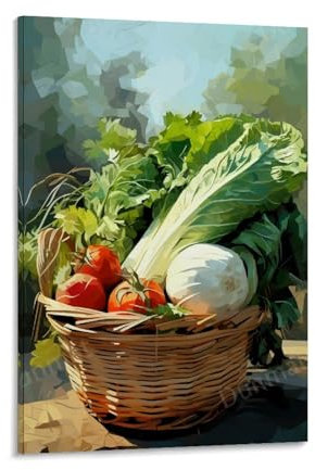 FYFMUSHE Aquarell, buntes Gemüse, Schlafzimmer-Dekor, Wandkunst, rote Tomate, Grün, Lebensmittel, Leinwanddruck, Poster, gerahmtes Gemälde, Kunstwerk für Wohnzimmer, Büro, 40 x 60 cm