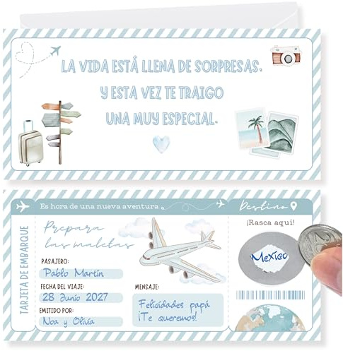 Tarjeta viaje sorpresa | Idea de regalo original personalizado | Incluye tarjeta rasca personalizable divertida | Regalo viaje sorpresa | Tarjeta de embarque para viajeros