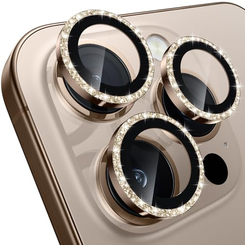 WSKEN for iPhone 16 Pro/16 Pro Max Camera Lens Protector Anti Scratch | [Keep Original Shooting]Shatterproof HD 9H Tempered Glass Screen Metal Ring Cover Titanium,Anti Fingerprint,Glitter Gold