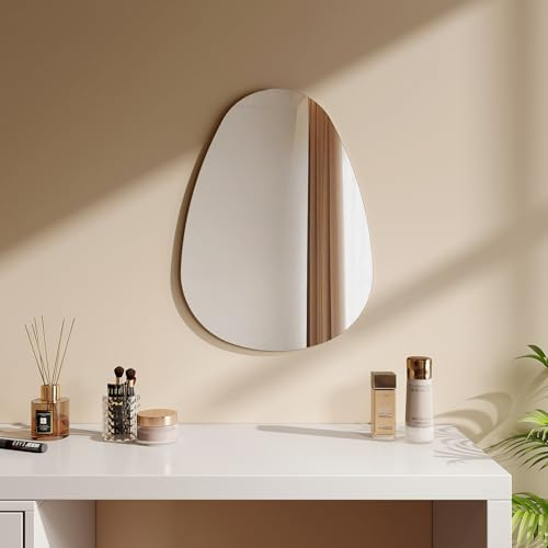 EMKE Spiegel Asymmetrisch Dekorative Wandspiegel 60 x 45 cm Badezimmer Spiegel Unregelmäßiger mit Vier Aufhängelöchern HD Wandspiegel aus Glas für Badezimmer, Schlafzimmer, Flur, Waschtisch