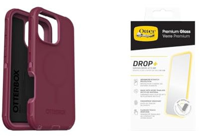 OtterBox Bundle Defender Series MagSafe Case for iPhone 16 Pro Max, Shockproof, Drop Proof, Ultra-Rugged, Protective Case, Red & Premium Glass Screen Protector