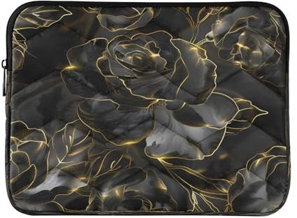 Gold Black Rose Laptop Sleeve Bag 13-14 Inch Notebook Portable Bag Protection Computer Carrying Bag
