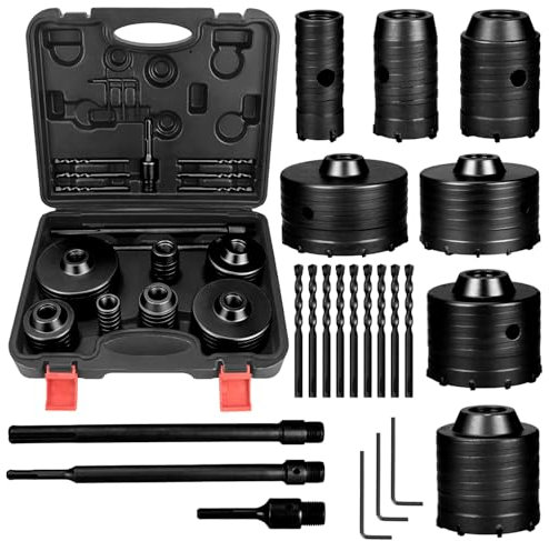 Concrete Hole Saw Kit of 22PCS & Hole Saw Set with SDS Plus & Max Shank Wall Hole Saw Drill Bit for Concrete Brick Stone Cement Wall(Black)